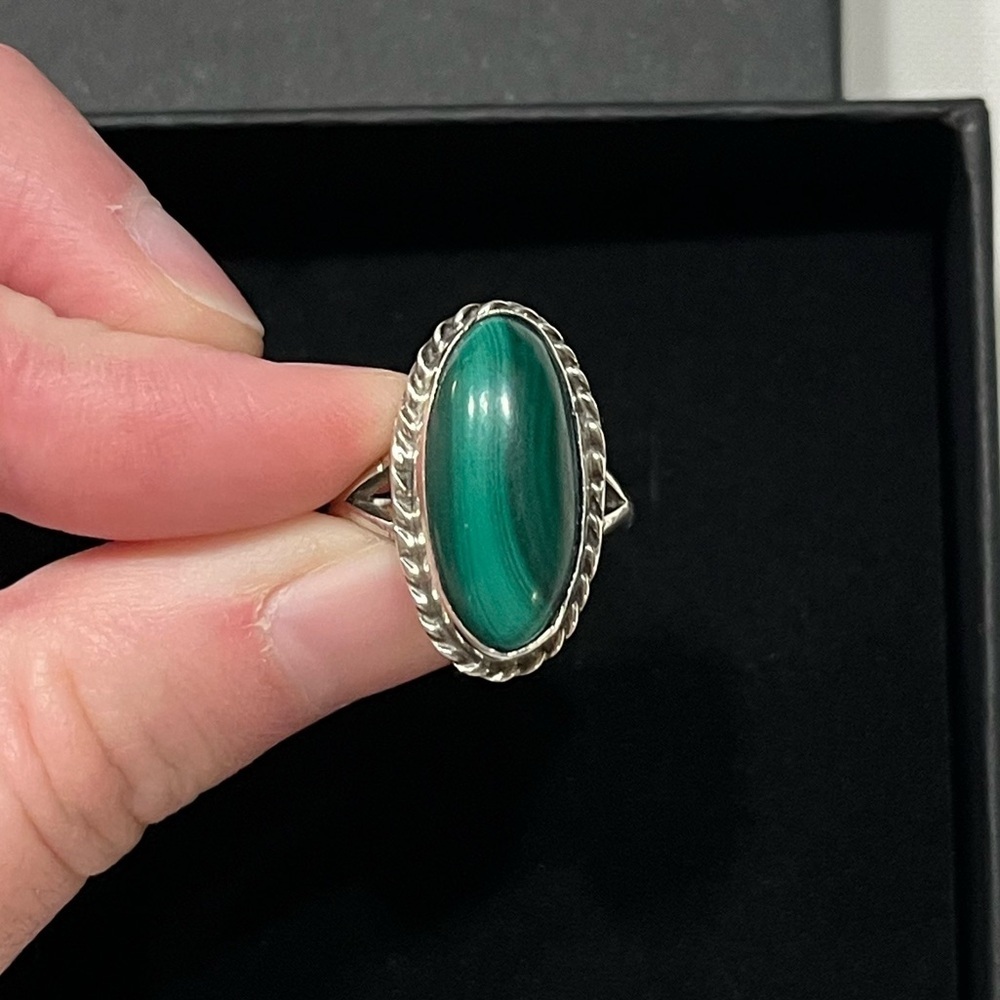 Malachite Sterling Silver Ring. Size 5.5